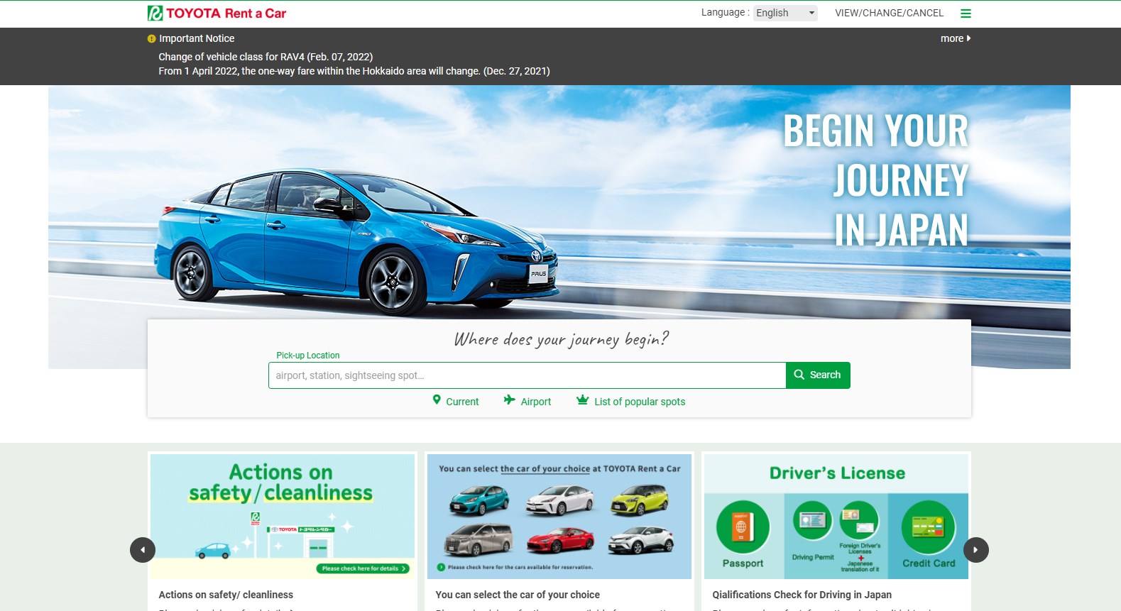 Toyota Rent-A-Car at Kansai Airport